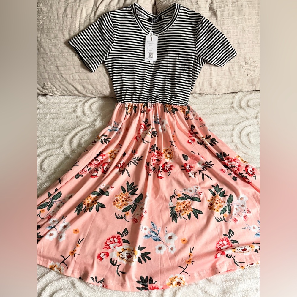 Women’s Striped and Floral Maxi Dress, Size S, NWT, Spring Summer Casual Dress